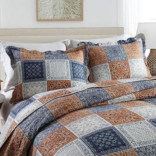 NEWLAKE Quilt Bedspread Sets-Color Block Pattern Reversible Coverlet Set,Queen Size - Image 2