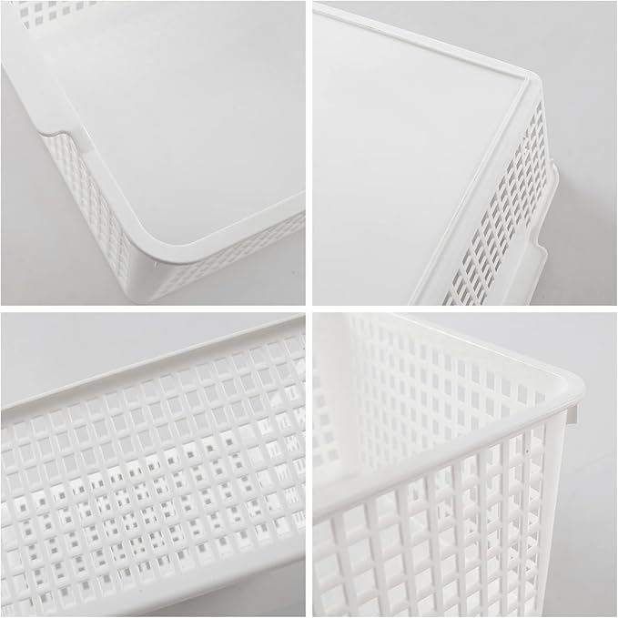 3 Packs Large Organizer Baskets Bins, Plastic Storage Basket (White)
