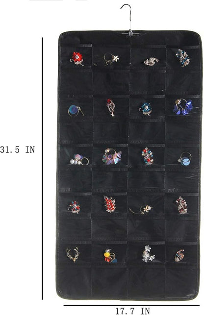 seven wolves Hanging Jewelry Organizer with Rotating Hanger Dual Sides 40 Pockets Accessories Storage for Holding Jewellery, Black