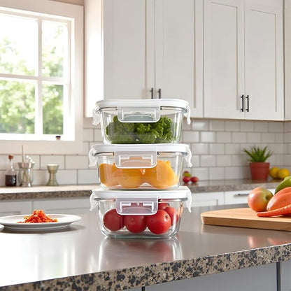 16oz Square Glass Food Storage Containers With Lids, 2 Cup Square Glass Food Containers With Lids, BPA free Small Meal Prep Bowls for leftovers, Dishwasher, Freezer Safe (8Pack)