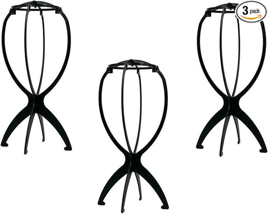 Mydio 3-Piece Plastic Hat Stand - Durable, Stable Cap Rack & Wig Holder (Black)