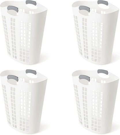 Gracious Living Easy Carry Flex Hamper, Large 87.5 Liter Lightweight Plastic Ventilated Laundry Basket Clothes Bin with Handles, White (4 Pack)