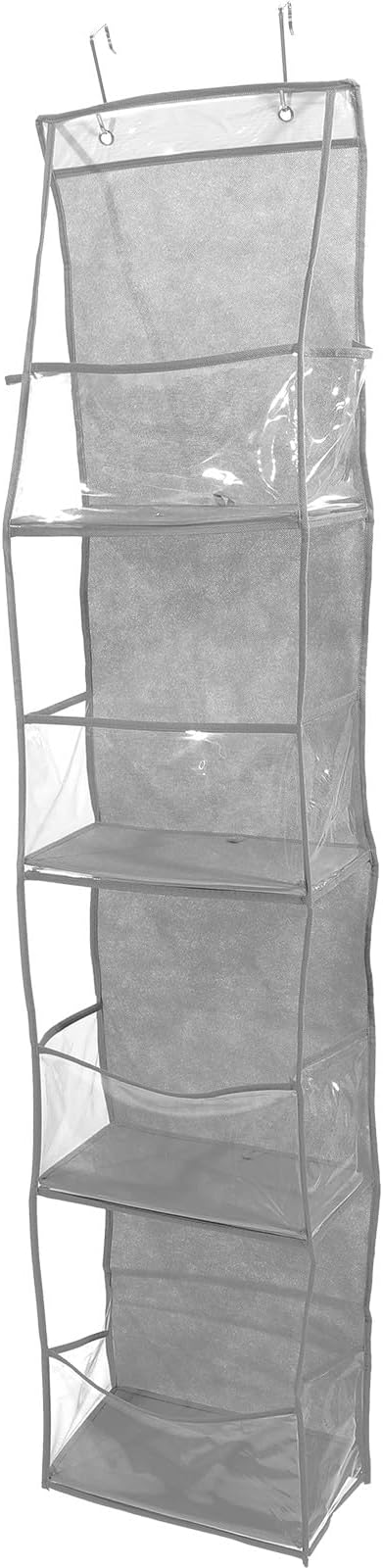 HEALLILY Door Hanging Storage Organizer Bag 4-compartment Gray Non-drill Shoe and Accessory Holder for Bedroom Closet Door