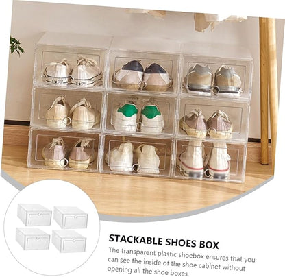 ABOOFAN 4pcs Stackable Shoe Storage Box Organizer Lids Shoe Boxes Lids for Storage Organizing