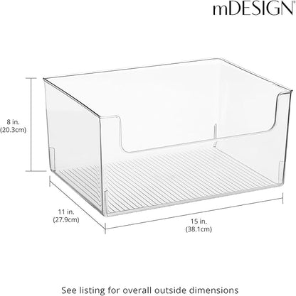 mDesign Large Modern Plastic Open Front Dip Storage Organizer Bin Basket for Kitchen Organization - Shelf, Cupboard, Cabinet, and Pantry Organizing Decor - Ligne Collection - Clear