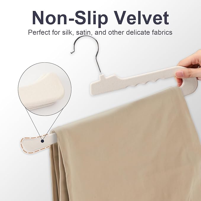 Velvet Pants Hangers - 8 Pack White Non Slip Open Ended Hanger with 360 Swivel Hook - Closet Space Saving Hanger for Heavy Pants, Jeans, Trousers, Scarf