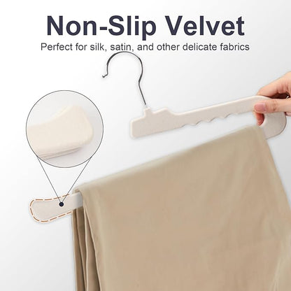 Velvet Pants Hangers - 8 Pack White Non Slip Open Ended Hanger with 360 Swivel Hook - Closet Space Saving Hanger for Heavy Pants, Jeans, Trousers, Scarf