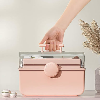 WMM Makeup Storage Organizer, Large Capacity Makeup Organizer with Transparent Visual Cover, Handle 3 Layers Portable Cosmetic Storage Box Easily Organize Your Cosmetics, Jewelry and Hair Accessories