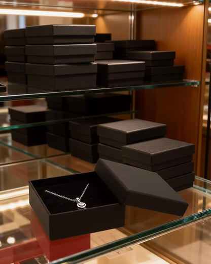 Rocutus Jewelry Gift Boxes for Necklace, Earring, Ring - Cotton Filled Cardboard Paper Jewelry Box Gift Cases for Wedding, 12 Pack Engagement, Gift Packaging, Luxury Jewelry Box, Ring Box (Black)