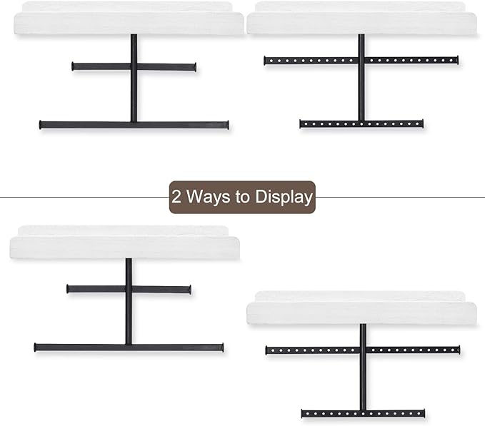 Keebofly Hanging Wall Mounted Jewelry Organizer with Rustic Wood Jewelry Holder Display for Necklaces Bracelet Earrings Ring Set of 2 White,[Patented]