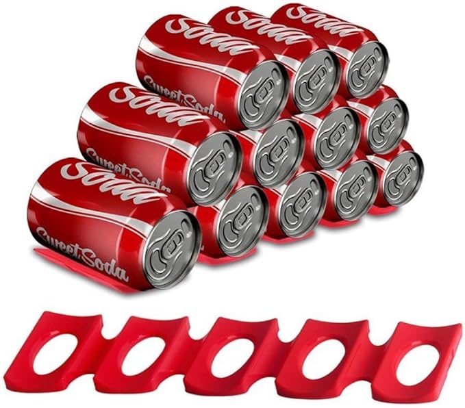 Drink Holder Silicone Beer Cola Wine Bottle Mats, Water Bottles & Food Cans Rack Holder Stack, Perfect Kitchen Cabinet and Fridge Stack Storage, Bottles Cans Fridge Organizer, 1 Pcs, Red