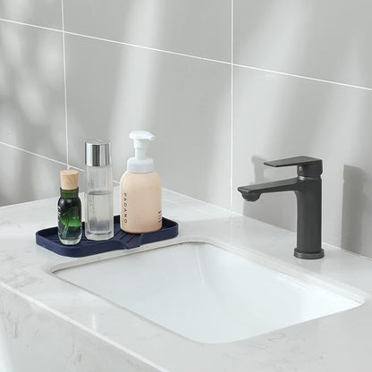 MicoYang Silicone Bathroom Soap Dishes with Drain Spout-Kitchen Sink Organizer,Sponge Holder,Dish Soap Tray,Perfect for Dispenser,Scrubber,Bottle,Cup on Sink or Counter-Navy Blue 9.6"×5.3"