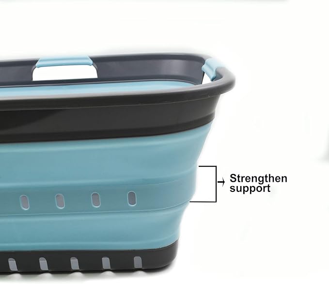 SAMMART 42L (11 gallon) Collapsible Plastic Laundry Basket - Foldable Pop Up Storage Container/Organizer - Space Saving Hamper/Basket (1, Grey/Sea Angel)