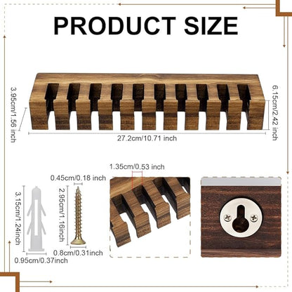 PH PandaHall Belt Organizer, Wooden Belt Holder Wall Mounted Belts Hanger with Slots Space Saving Storage for 10 Belts, Home Bedroom Closet Retail Shop, Camel, 1pc, 10.7x1.5x2.4inch