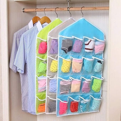 16-Pockets Jewelry Organizer Over Door Hanging Storage Bag Holder Hanging Bag Rack Hanger Space Saver Bags for Earrings Necklace Bracelet Ring Display Pouch Socks Bra Underwear Pink