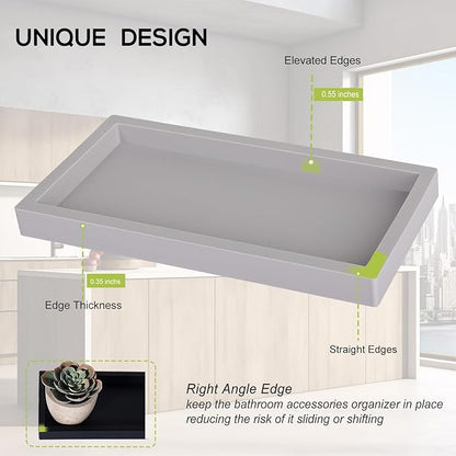 Bathroom Tray, Small Vanity Tray Silicone Soap Dish Sponge Holder Kitchen Sink Organizer Bathroom Accessories for Countertop, Toilet, Shower - Light Grey