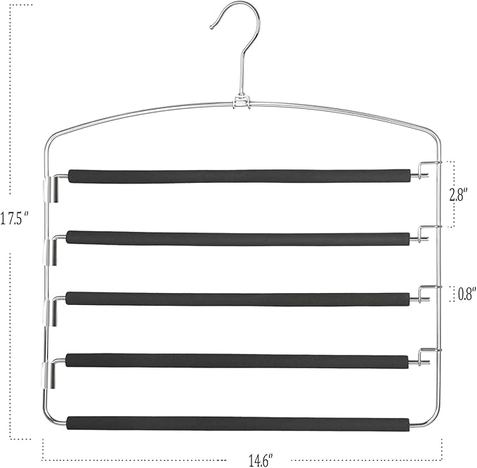 Pants Hangers 5 Layers Metal Slack Magic Hangers Non-Slip Foam Padded Swing Arm Space Saving Hanger Clothes Closet Storage Organizer for Pants Jeans Trousers Skirts Scarf Ties Towels（2 Pack）