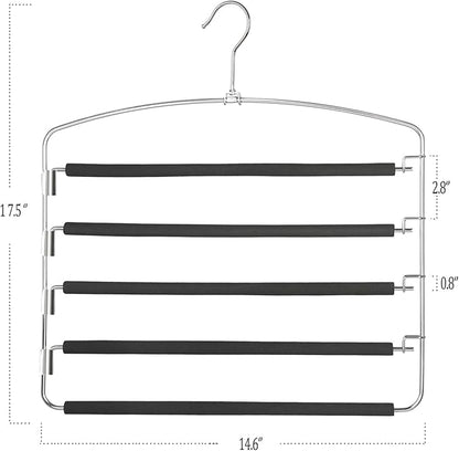 Pants Hangers 5 Layers Metal Slack Magic Hangers Non-Slip Foam Padded Swing Arm Space Saving Hanger Clothes Closet Storage Organizer for Pants Jeans Trousers Skirts Scarf Ties Towels（2 Pack）