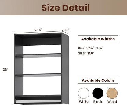 ROOMTEC 25.5" Medium Hanging Closet Unit, Modular Closet System with Hanging Rod, Wardrobe Organizer for Bedroom or Walk-in Closet, Wall Mounted, Customizable Clothes Storage Unit, Black