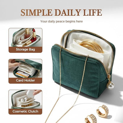 Travel Jewelry Case, Small Velvet Jewelry Pouch Bag with Zipper, Mini Portable Organizer for Earrings Rings Necklaces, Anti-Scratch Portable Storage Bag (Yellow-Green)