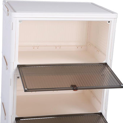 Shoe Storage Box 6 Pack Clear Plastic Stackable Shoe Organizer with Magnetic Door and Wheels for Sneakers Boots Closet Entryway (6 Layers)