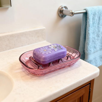 2-Pack Soap Dish Holder for Bar Soap, Bathroom Soap Dishes Soap Holder, Soap Saver Dry Stop Mushy Soap Tray for Shower Bathroom, Kitchen Sink,Pink