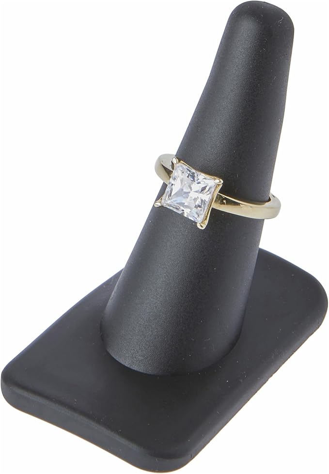 Plymor Black Rubber Ring Finger Display, Single on Rectangular Shaped Base, 1.375" W x 2.25" D x 2.125" H (Pack of 2)
