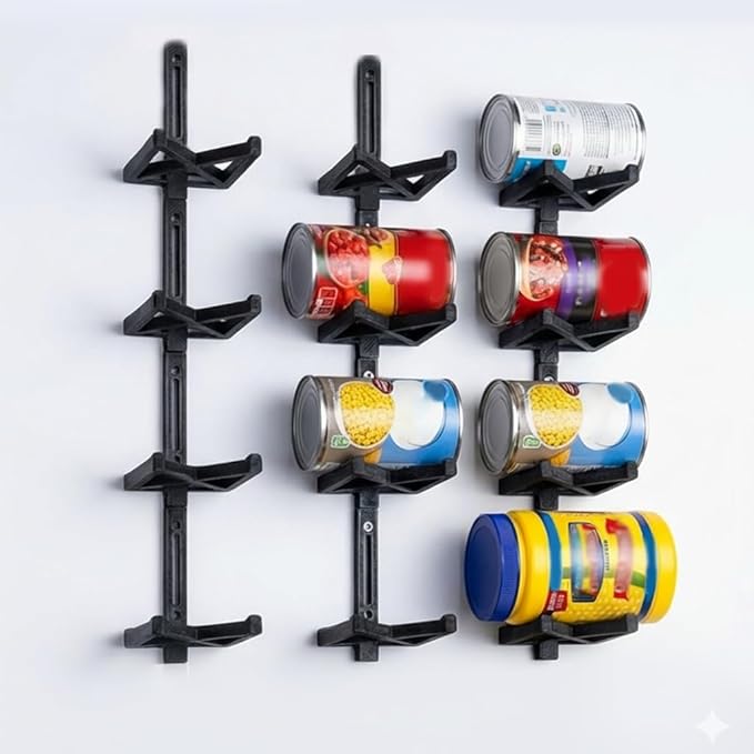 Wall-Mounted Vertical Can Rack Organizer - Holder for Standard 14–16 oz Cans, Space Saving Pantry Storage System for Walls (4PC)