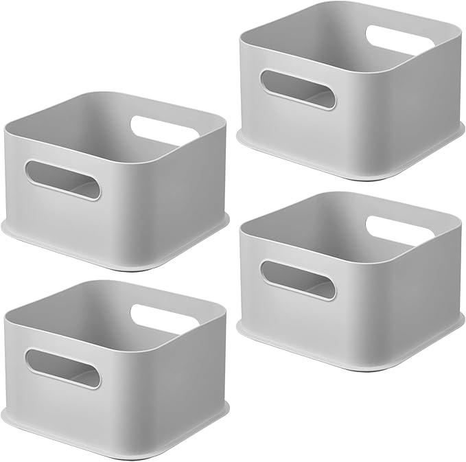 InterDesign iDesign Storage Bins with Handles - Organize Kitchen, Bathroom, or Home Office - Set of 4 - Gray