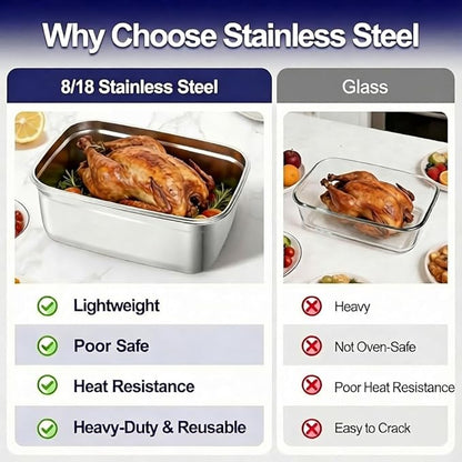 QCQHDU Stainless Steel Food Storage Containers, 7500 ML/ 254 oz / 32 Cup Large Food Storage Meal Prep Containers with Airtight Lids for Roasting Turkey, Chicken, Baking Casserole, Fruits, Party