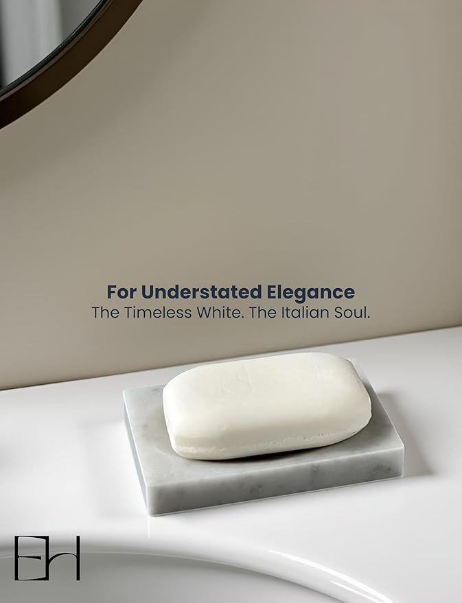 Marble Soap Dish for Shower - Stone Soap Tray Holder, Natural Soap Bar Holder Countertop Caddy, Marble Bathroom Accessories (Calacatta White Matte)