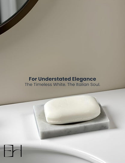 Marble Soap Dish for Shower - Stone Soap Tray Holder, Natural Soap Bar Holder Countertop Caddy, Marble Bathroom Accessories (Calacatta White Matte)