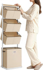 SOLEDI 4 Section Laundry Hamper Sorter, Stackable Laundry Basket Organizer with Removable Basket, 125L 4-Tier Vertical Laundry Sorter for Small Space, Laundry Room, Dorm, Bathroom, Wardrobe Beige