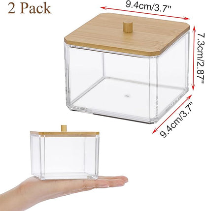 Hipiwe Acrylic Qtip Holder 2 Pack Cotton Swab and Ball Organizer with Lid Bathroom Q-tip Dispenser Clear Acrylic Apothecary Jar for Cotton Pads, Swabs, Balls, Storage Containers for Organizing