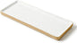 Vanity Tray with Brown Trim - Rectangular White Candle & Perfume Holder Organizer - 12"4.7" for Dresser, Table, Bathroom Countertop