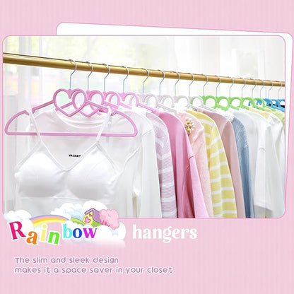Plastic Hangers 30 Pack, Cute Heart Hangers Ultra Thin Space Saving with 360 Degree Swivel Hook &10 Clips-Strong and Durable Adult for Sweater,Dress, Shirt, Coat