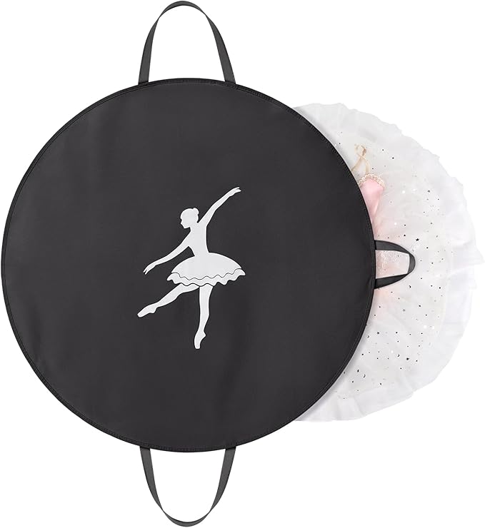 KEEGH Girls Tutu Garment Bag 35 Inch Ballet Tutu Bag, Foldable Dance Costume Garment Bag for Hanging Clothes, Pancake Dance Bag for Dancers with Handle Strap for Travel or Storage, Black