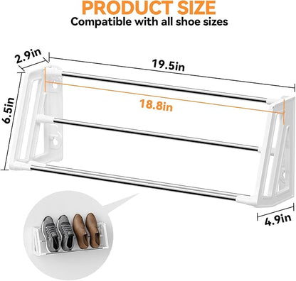 Wall Mounted Shoe Rack, 3 Pack Wall Shoe Rack Holds 6 Pairs of Shoes with Sticky Adhesive Strips Shoe Organizer Space Saving Wall Mount Shoe Storage for Camper Shoe Hanger White