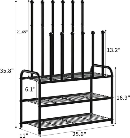 Kitsanery Shoe Rack - 3-Tier Metal Boot Rack Organizer for Entryway, Closet & Garage, Free Standing Shoe Shelf for Storage Tall Boots, Sneakers, Cowboy Boots, Black (Medium - 6 Pairs)