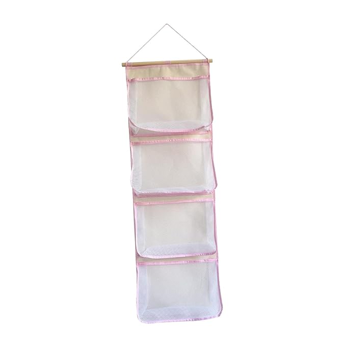 Fenteer Over Door Organizer,Hanging Storage Organizer,Stuffed Animal Storage, Accessory Holder for Shoes Girl Nursery Boy, Pink