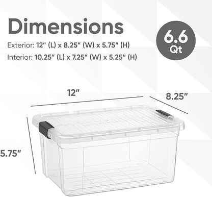 Superio Small Clear Storage Box with Lid, 6.6 Quart Plastic Container Bins for Organizing, Stackable Crates, BPA Free, Non Toxic, Odor Free, Organizers for Home, Office, School, and Dorm