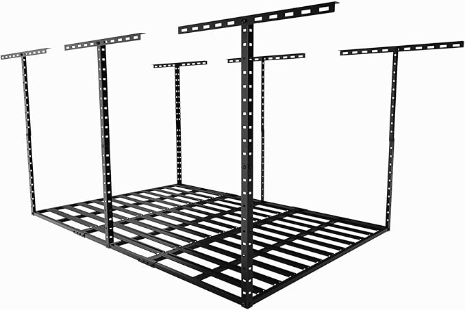 SunsGrove 4x6 Overhead Garage Storage Rack Organization, Adjustable Ceiling Mounted Storage Racks, 800LBS Weight Capacity, 22"-40" Ceiling Dropdown, Hammertone Black