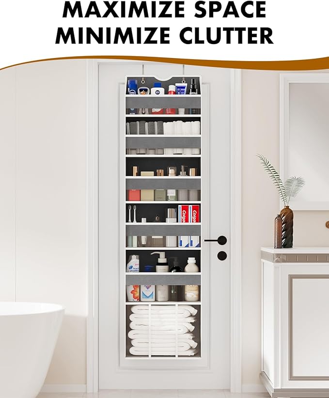 Over The Door Organizer, Hanging 6-Shelf Storage Organizer with 50lb Heavy Duty Perfect for Bathroom Closet Nursery Bedroom (Grey,1 Pack)