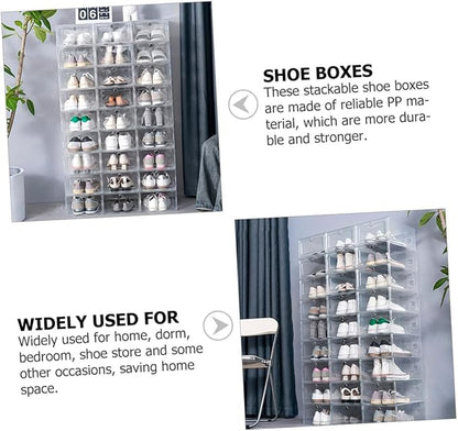 4pcs Transparent Shoe Storage Boxes Stackable Sneaker Organizer Container with Convenient Cover for High Heels Boots and Item Storage