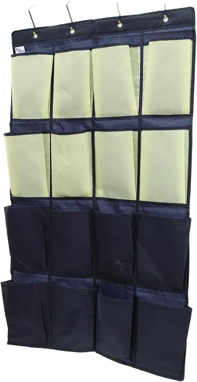 Over the Door Hanging Shoe Organizer Bag Pouch for Closet Storage Multi Use Oxford Hanging Storage for Shoes Socks and Items in Blue Yellow