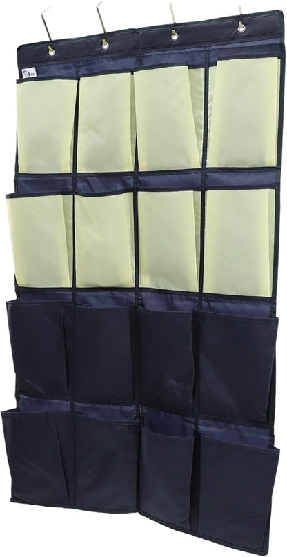 Over the Door Hanging Shoe Organizer Bag Pouch for Closet Storage Multi Use Oxford Hanging Storage for Shoes Socks and Items in Blue Yellow
