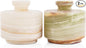 MARBLOUS KRAFTS Marble Salt Cellar with Lid White Onyx and Green Onyx 3" Stone Spice Jar, Perfect for Kitchen Counters, Ideal for Storing Salt, Sugar, and Pepper Bowls, Gift for Mom