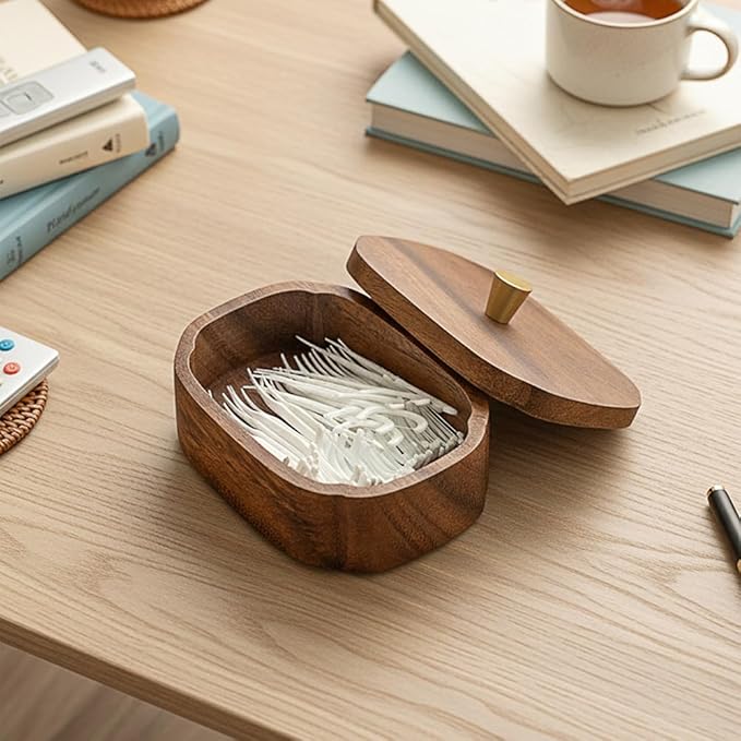 Acacia Wood Qtip Holder Bathroom Jars with Lids, Double-Layer Canisters for Cotton Ball/Round/Pads, Floss Pick Storage, Jars for Bathroom Countertop/Vanity Organizer, Home Decor