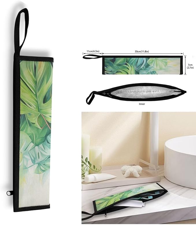 COEQINE Hawaii Style Utensil Holder Green Leave Cutlery Pouch Metal Straws Case With Handle Portable Travel Accessories Work Travel Barbecue，Coconut Tress Tropical Pattern