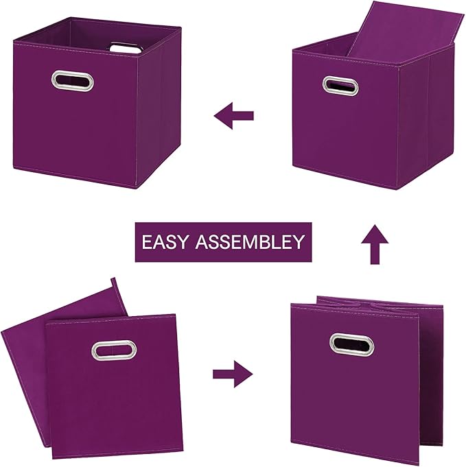 Fabric Cloth Storage Bins,Fabric Cube Bins Organizer with Dual Handles Foldable Cube Storage Baskets for Home Bedroom Storage,Set of 3,(Purple)